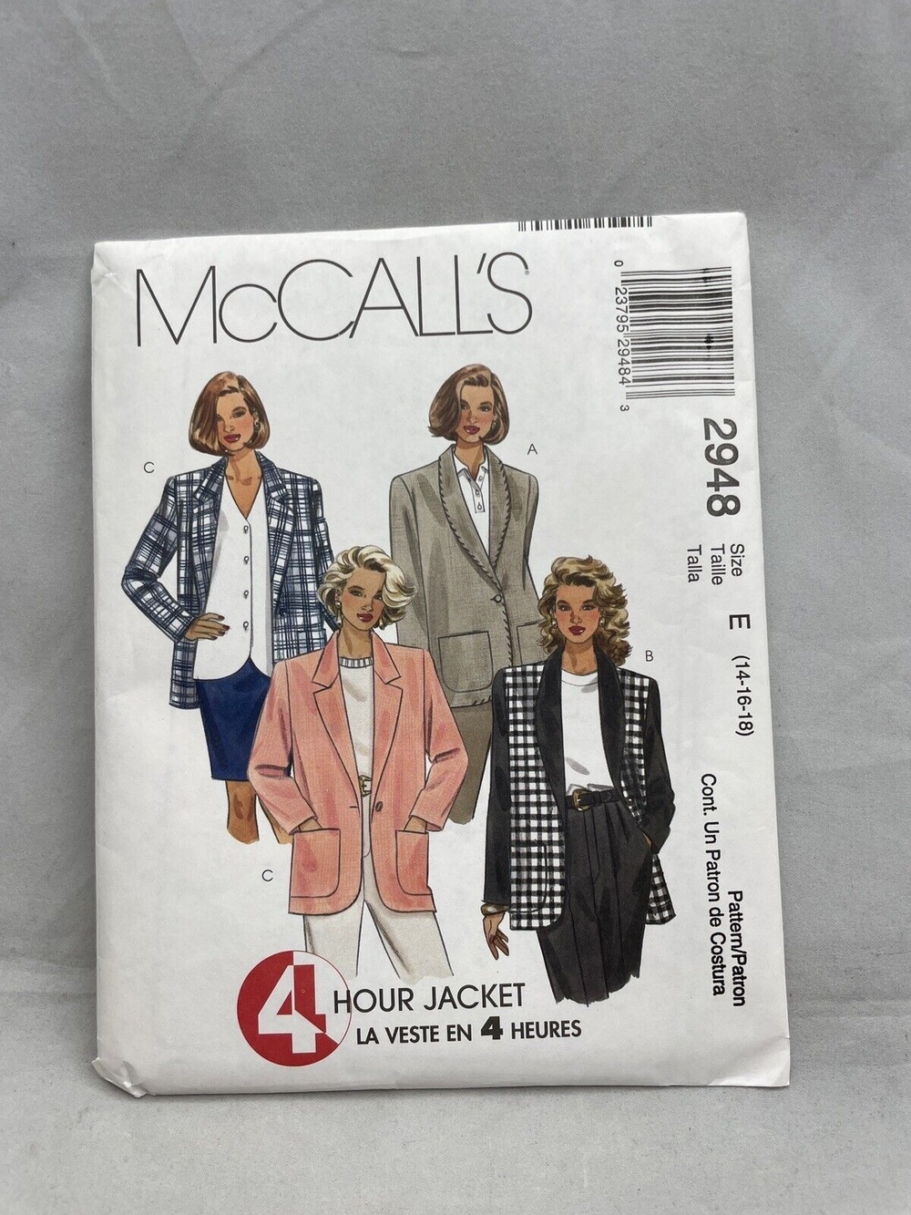 McCall's 2948 Sewing Pattern Crafts Size 14-18 4 Hour Jacket Lined Unlined